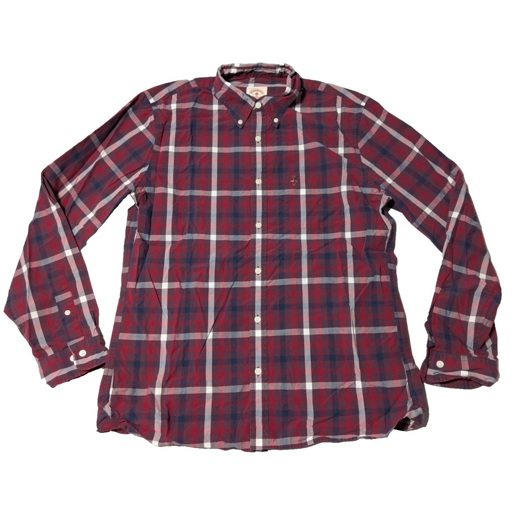 BROOKS BROTHERS‎ Red Fleece Burgundy Plaid Button-Up Shirt - Men Large